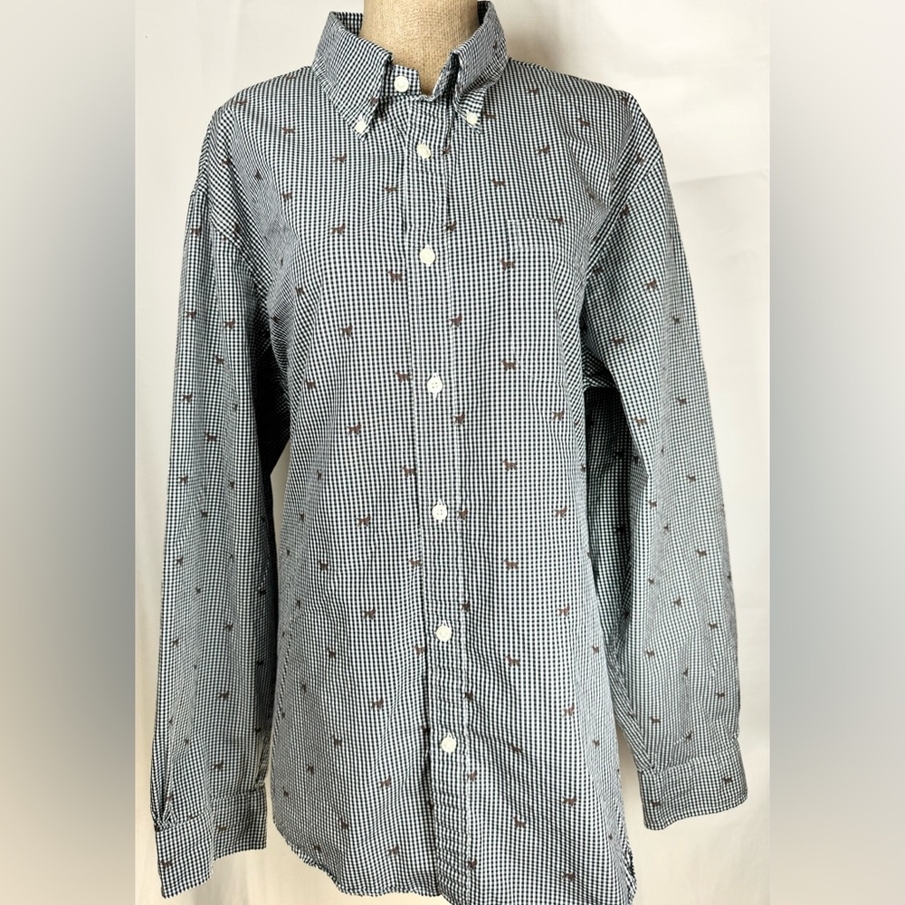 Brooks Brothers Regent Fit Black Gingham Checker Embroidered Dogs Button Down XL
